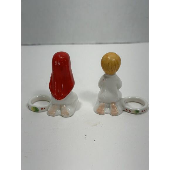 Vintage Porcelain Angel Candle Hugger Rings Antique Christmas Genuine Bone China - Picture 3 of 6